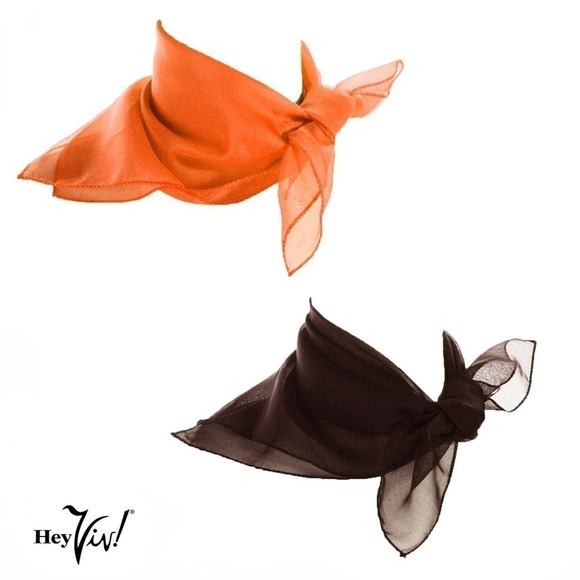 50s Style Sheer Chiffon Square Scarves Set w 1 Orange and 1 Brown Scarf -Hey Viv - Picture 1 of 7